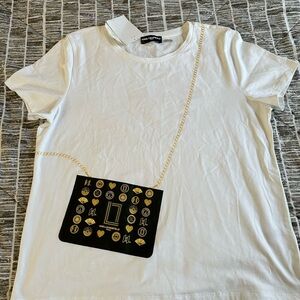 Karl Lagerfeld White T-Shirt with Black and Gold Graphic